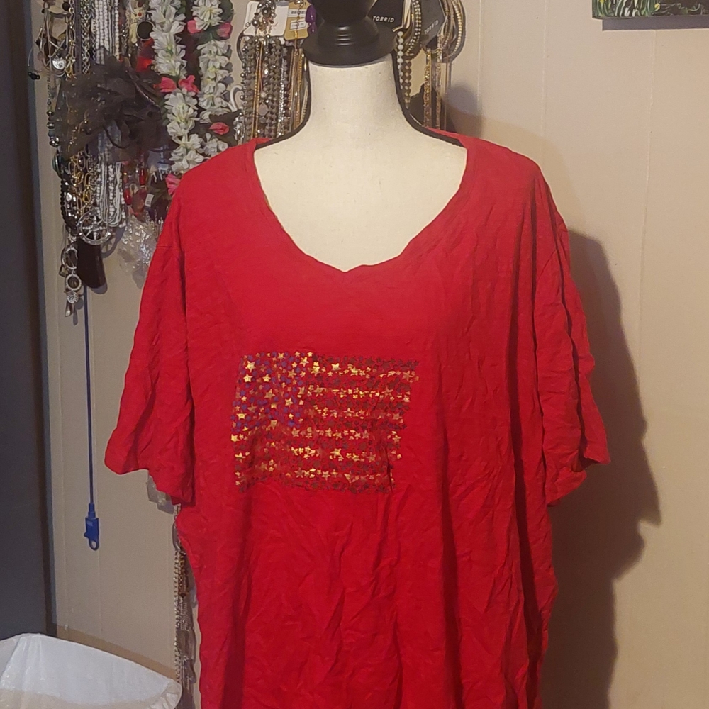 Catherines Red and Gold Short Sleeve Patrio Ii9o7tic Tee